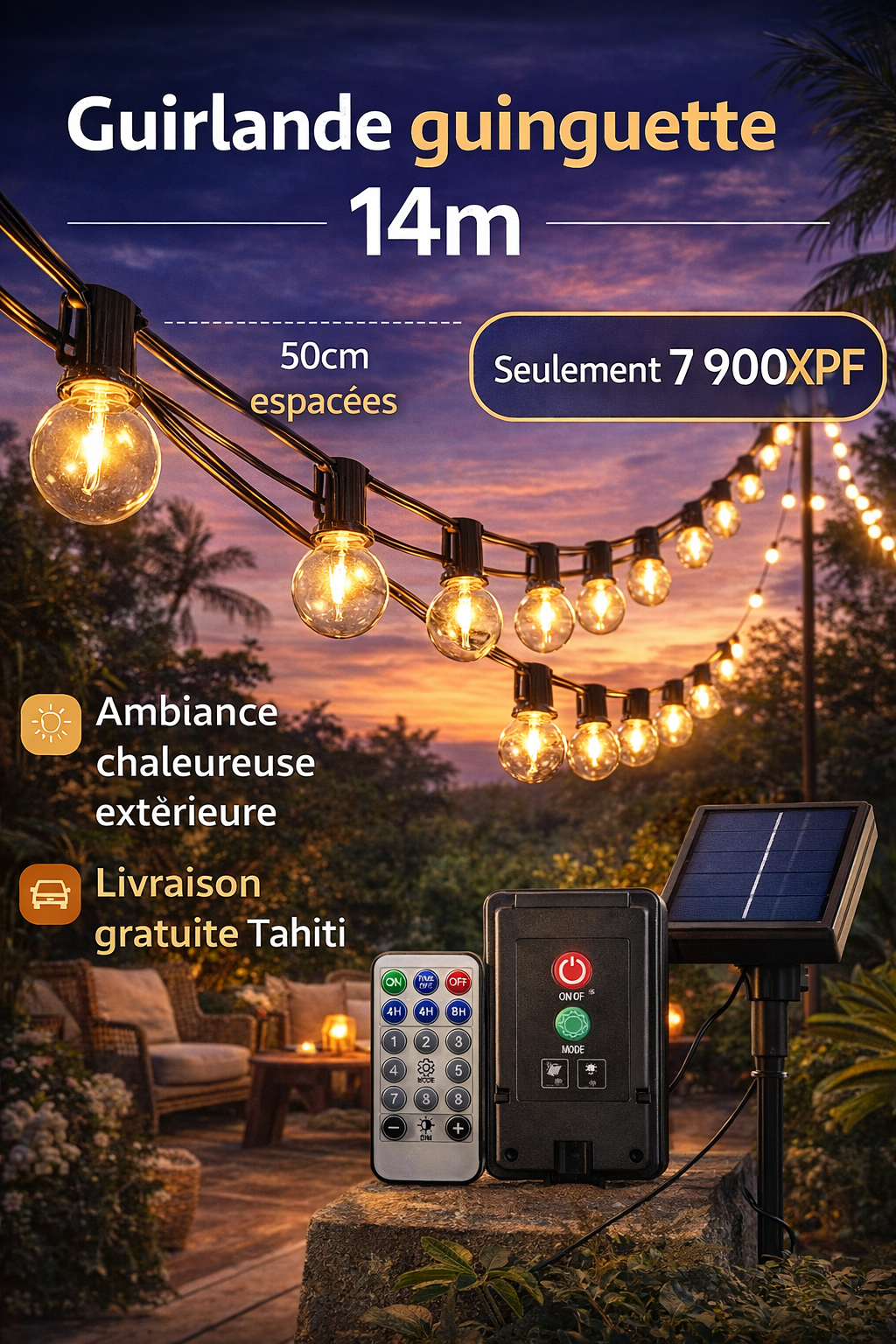 Guirlande solaire 14m